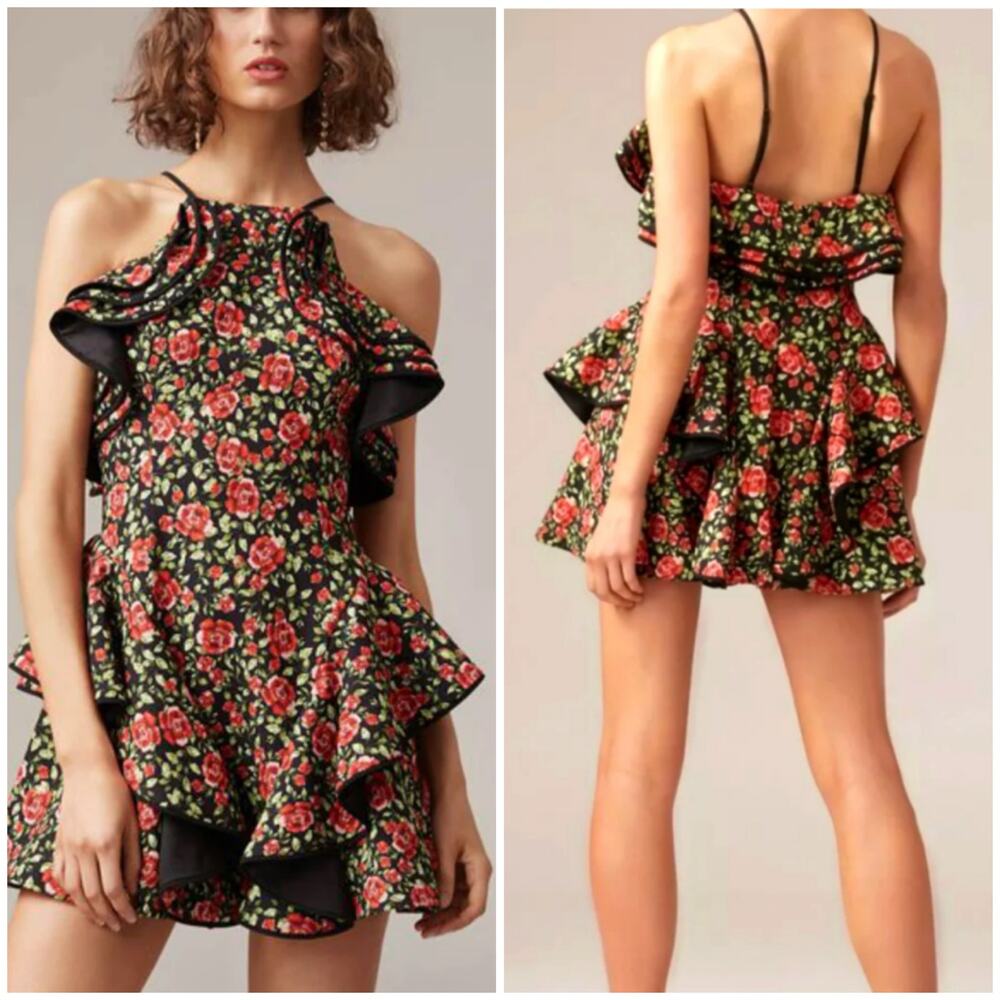 C/MEO Collective Outline Mini Dress Black Rose Floral XXS